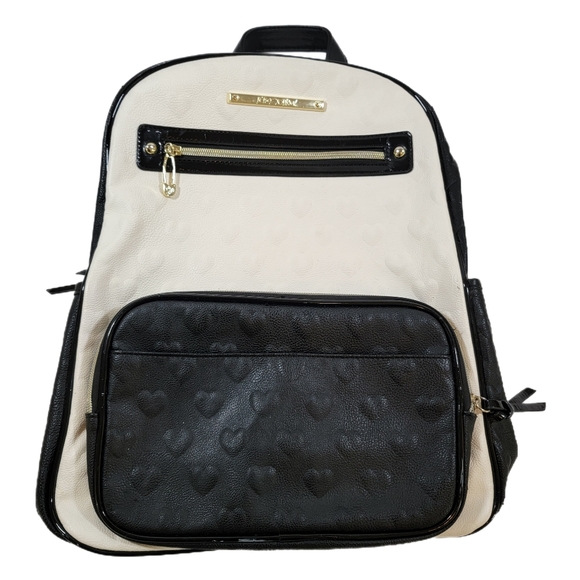 Betsey Johnson Handbags - Betsey Johnson Black and White Quilted Hearts Faux Leather Backpack